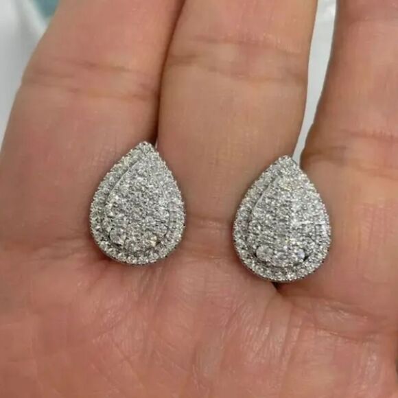 Tear Drop Pear Diamond Earrings - Picture 3 of 6